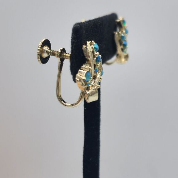 Vintage gold Teal Longcraft screw back earrings - Picture 3 of 7